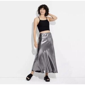 Wild Fable Silver/Tar Small Metallic Trumpet‎ Maxi Skirt  NWT Party Prom Wedding
